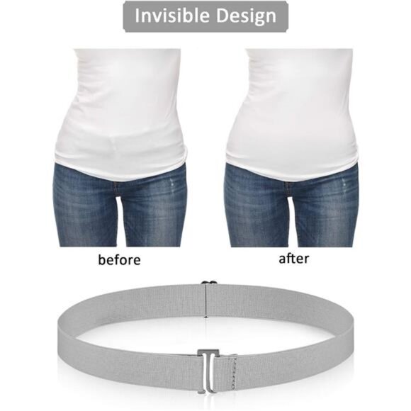 Women No Show Invisible Belt Elastic Stretch Waist Belt with Flat Buckle - Picture 3 of 7